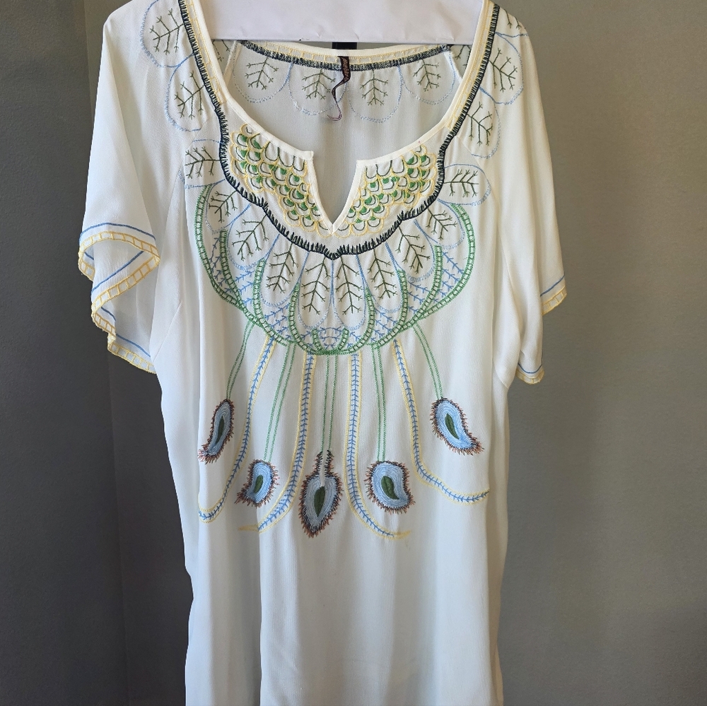Mishka By Sienna Rose, Inc. White Tunic with Peacock Embroidery